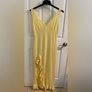 Pastel Yellow Sleeveless Ruffle Hem Maxi Dress Women’s Size Medium Spring Beach